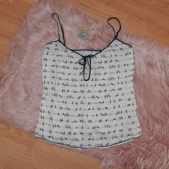 Fleurette Size Small Bird On Wire Print Tank Top - Picture 1 of 8